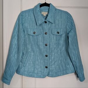 Appleseed’s Petites Crinkle Textured Button Front Jacket Aqua Blue 6P